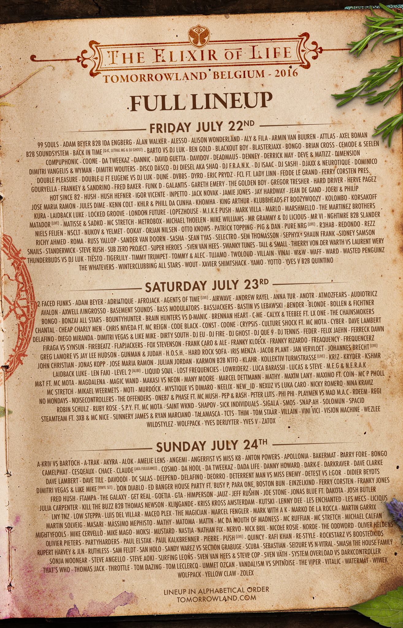 Tomorrowland line up
